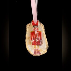 Oyster Shell Nutcracker Ornament with Gold Trim